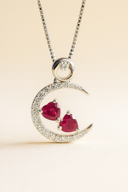 Theresa Ruby and Diamond Heart Pendant in 18K White Gold