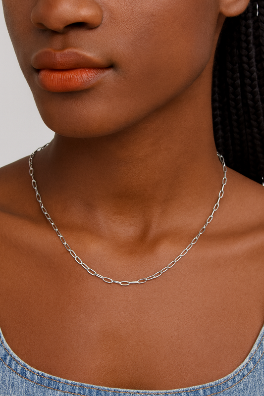 Valentina Classic 18K White Gold Paperclip Chain Necklace