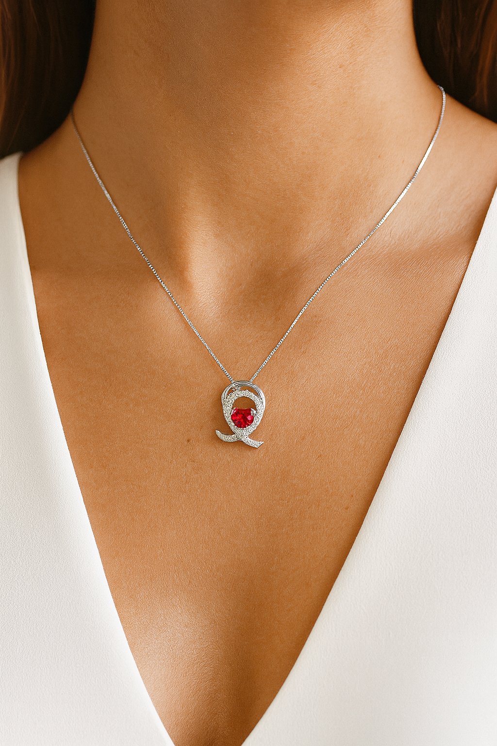 Viola Ruby and Diamond Adorned Pendant in 18K White Gold
