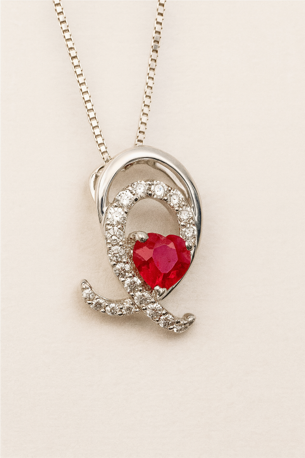 Viola Ruby and Diamond Adorned Pendant in 18K White Gold